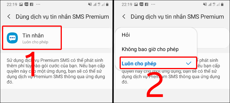 Nhấn chọn dùng dịch vụ tin nhắn SMS Premium 